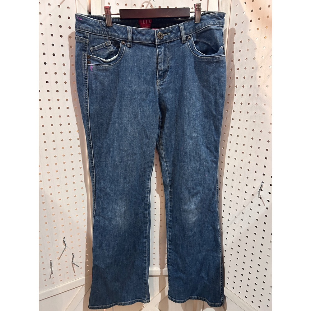 ELLE Monaco Women Blue Wash Denim Jeans Bootcut Flare Size 12